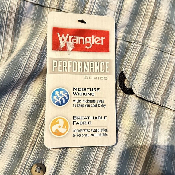 Wrangler Performance Shirt Gray and Aqua Plaid Size Small NWT Fishing Breathable - Picture 4 of 7